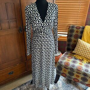 Boden Geo Print Long Sleeve V-Neck Jersey Dress